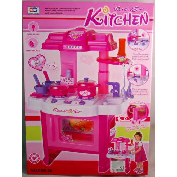 Duża różowa kuchnia dla dziewczynki na baterie z akcesoriami 0021